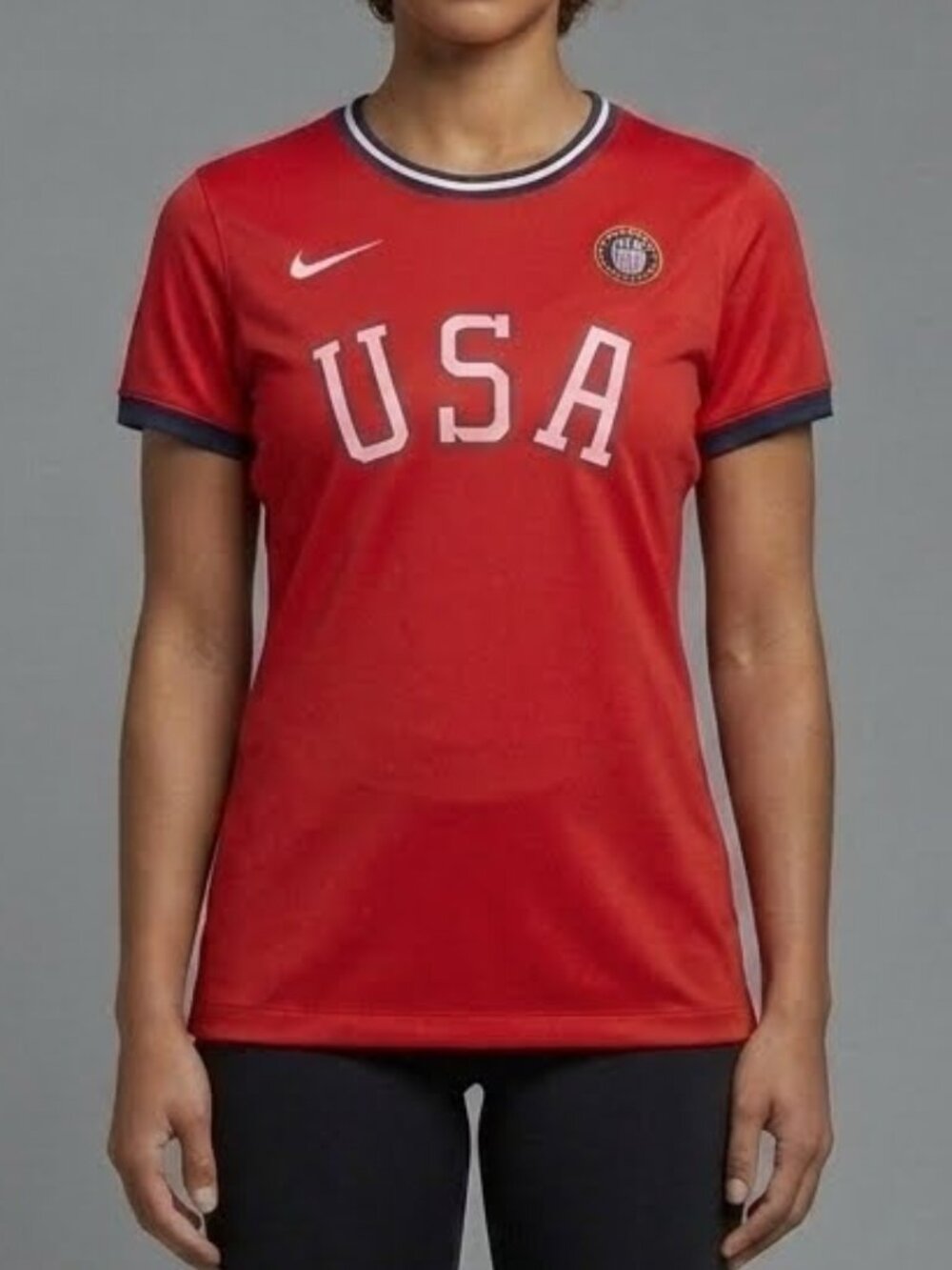 Nike USA Olympic Heritage Sports Soccer Red Ringer T-shirt Women's M NEW